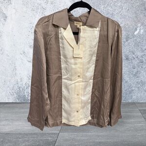 DONNI. For Anthropology Brown and Cream Casual Button Down Shirt